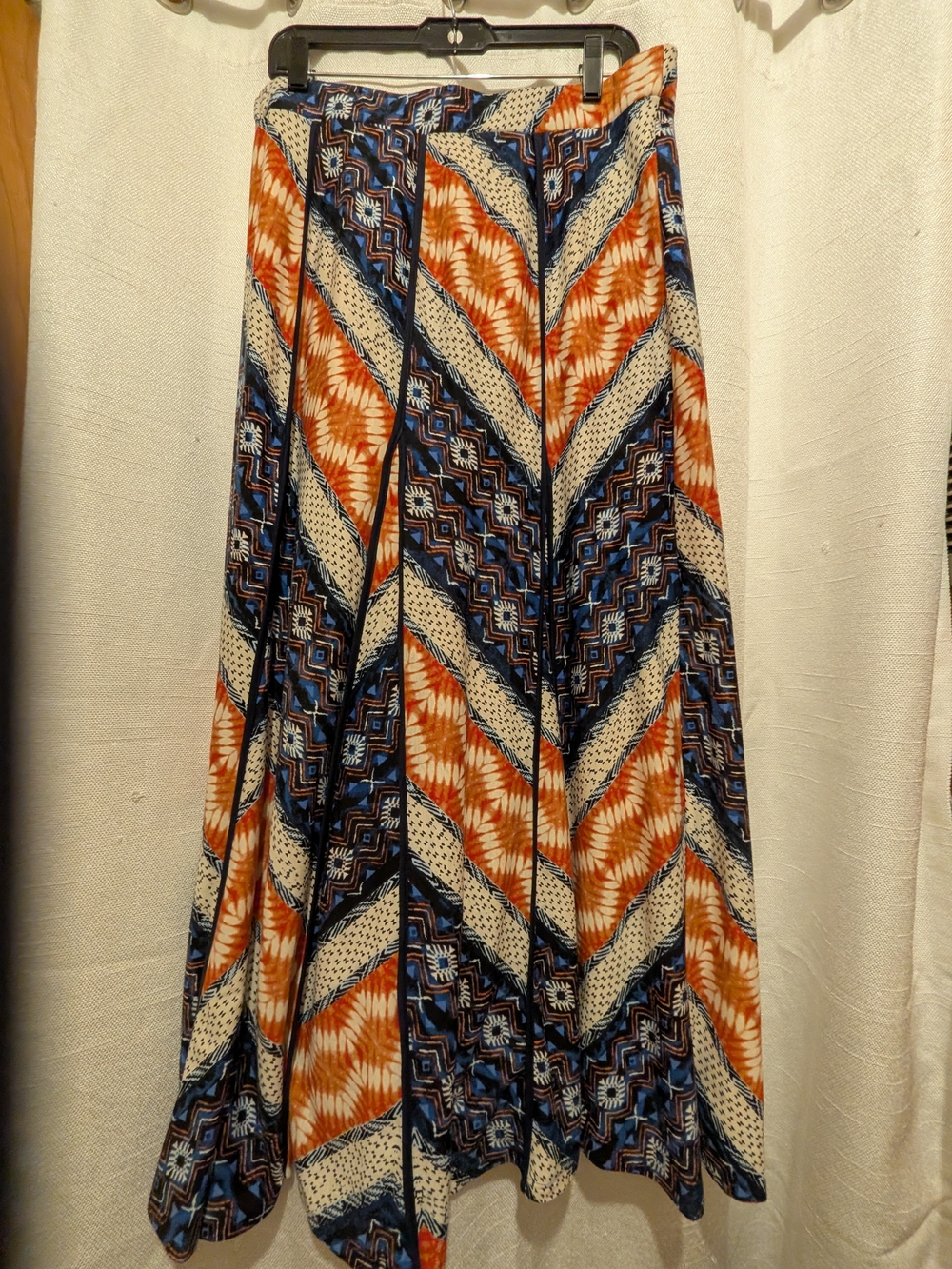 Bohemian Chevron Print Maxi Skirt in Blue, Orange & Cream